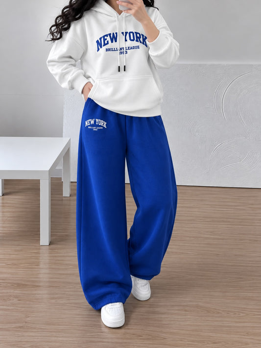 Newyork Hoodie & Wide-Leg Pants Co-Ord Set | Royal Blue