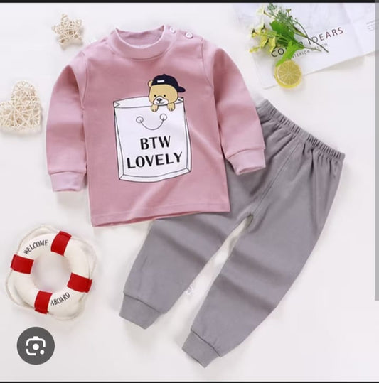 Fashion Heart Printed Kids Winter Suit Pink Suit