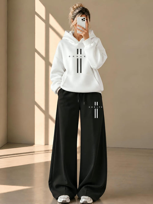 Women’s Hoodie & Wide-Leg Pants Co-Ord Set – Black