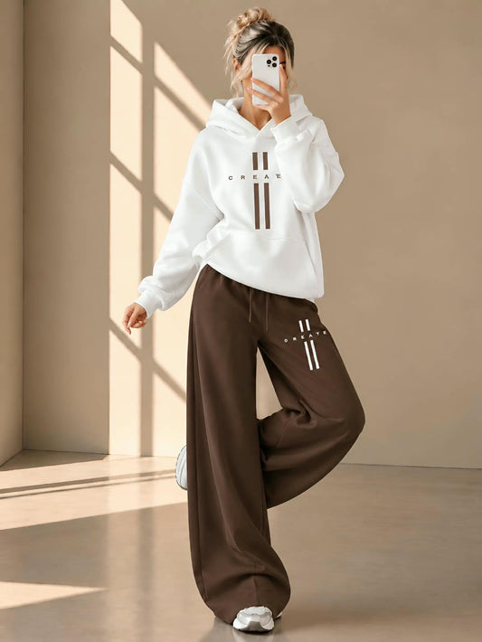 Women’s Hoodie & Wide-Leg Pants Co-Ord Set – Brown