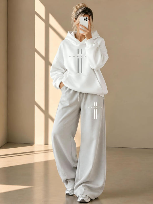 Women’s Hoodie & Wide-Leg Pants Co-Ord Set – Grey