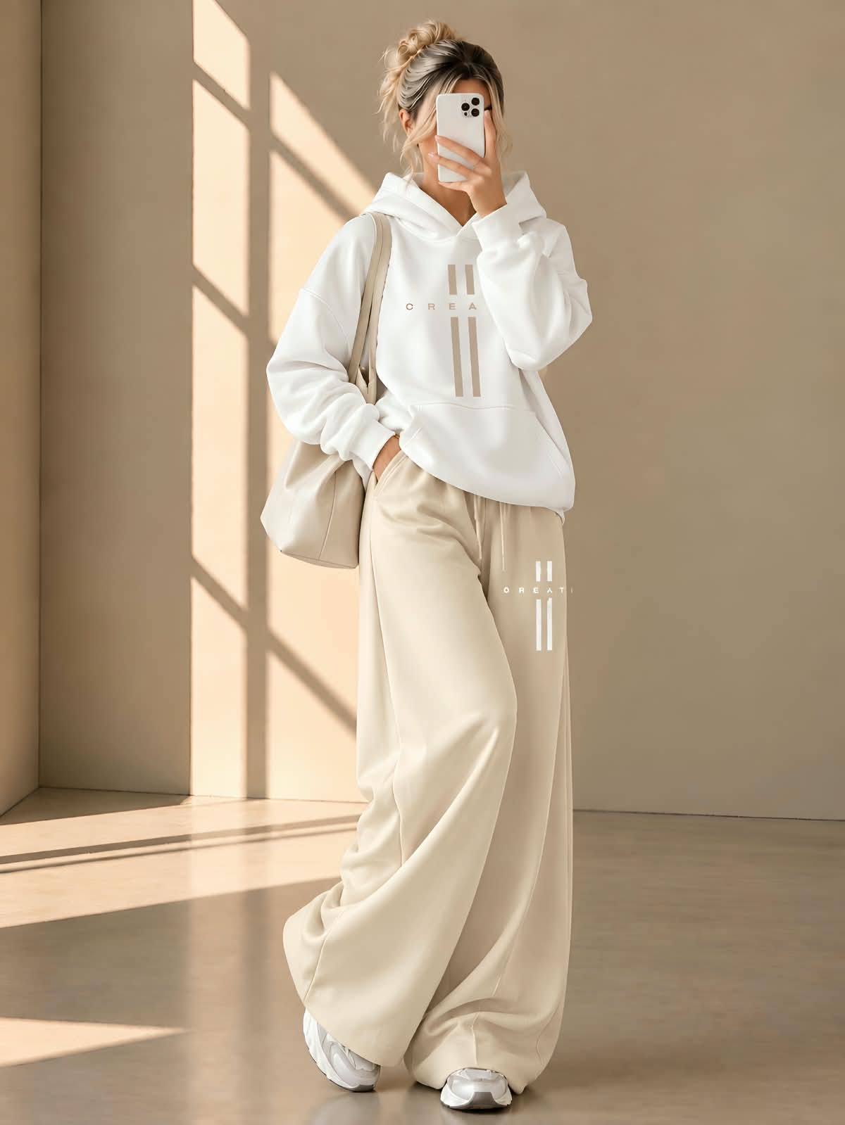Women’s Hoodie & Wide-Leg Pants Co-Ord Set – Beige