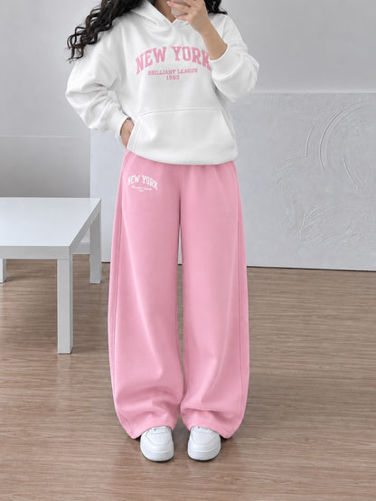 Newyork Hoodie & Wide-Leg Pants Co-Ord Set | Pink & White