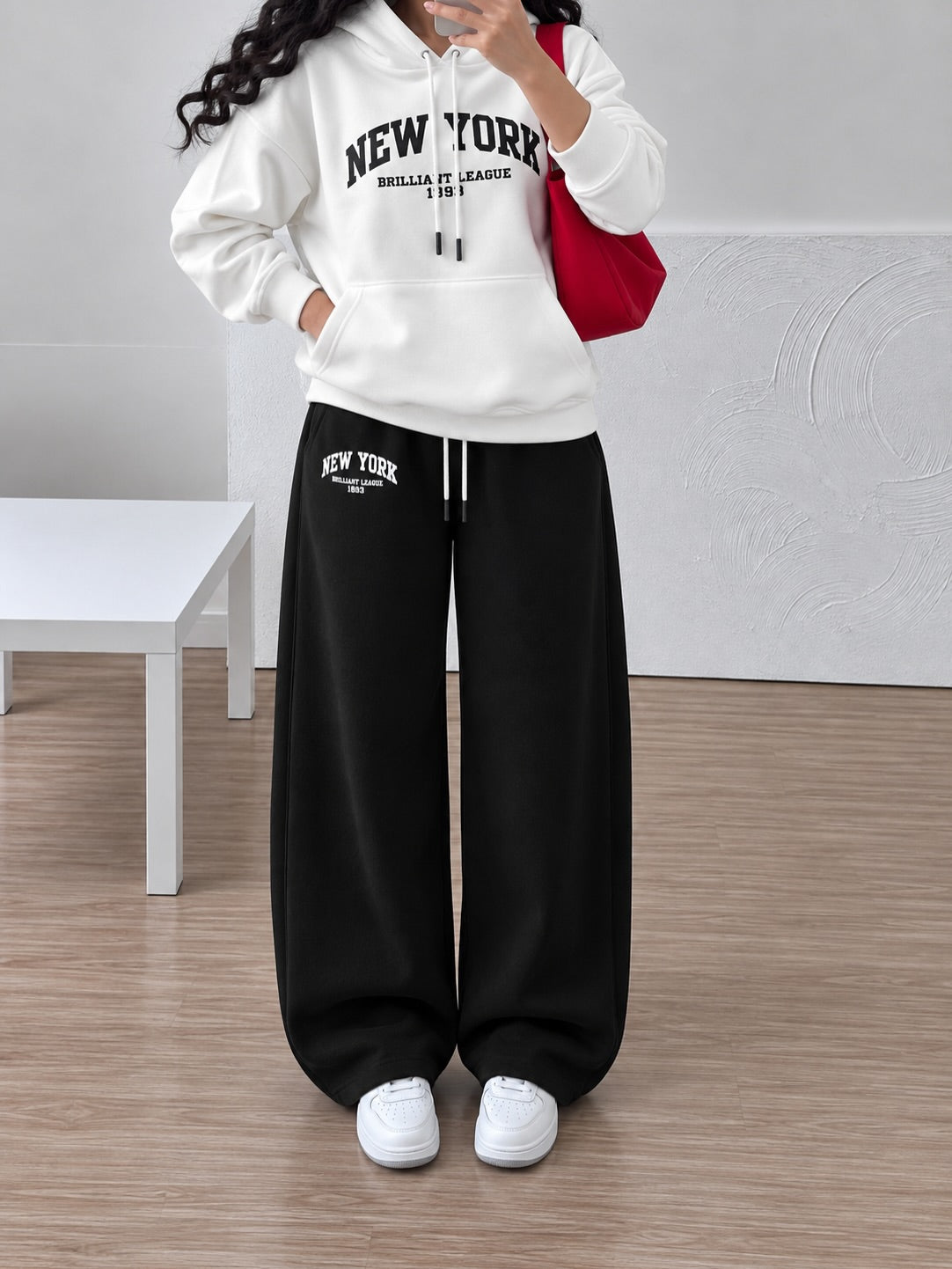 Newyork Hoodie & Wide-Leg Pants Co-Ord Set | Black