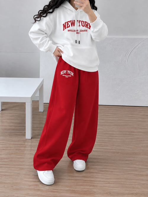 Newyork Hoodie & Wide-Leg Pants Co-Ord Set | Red & White