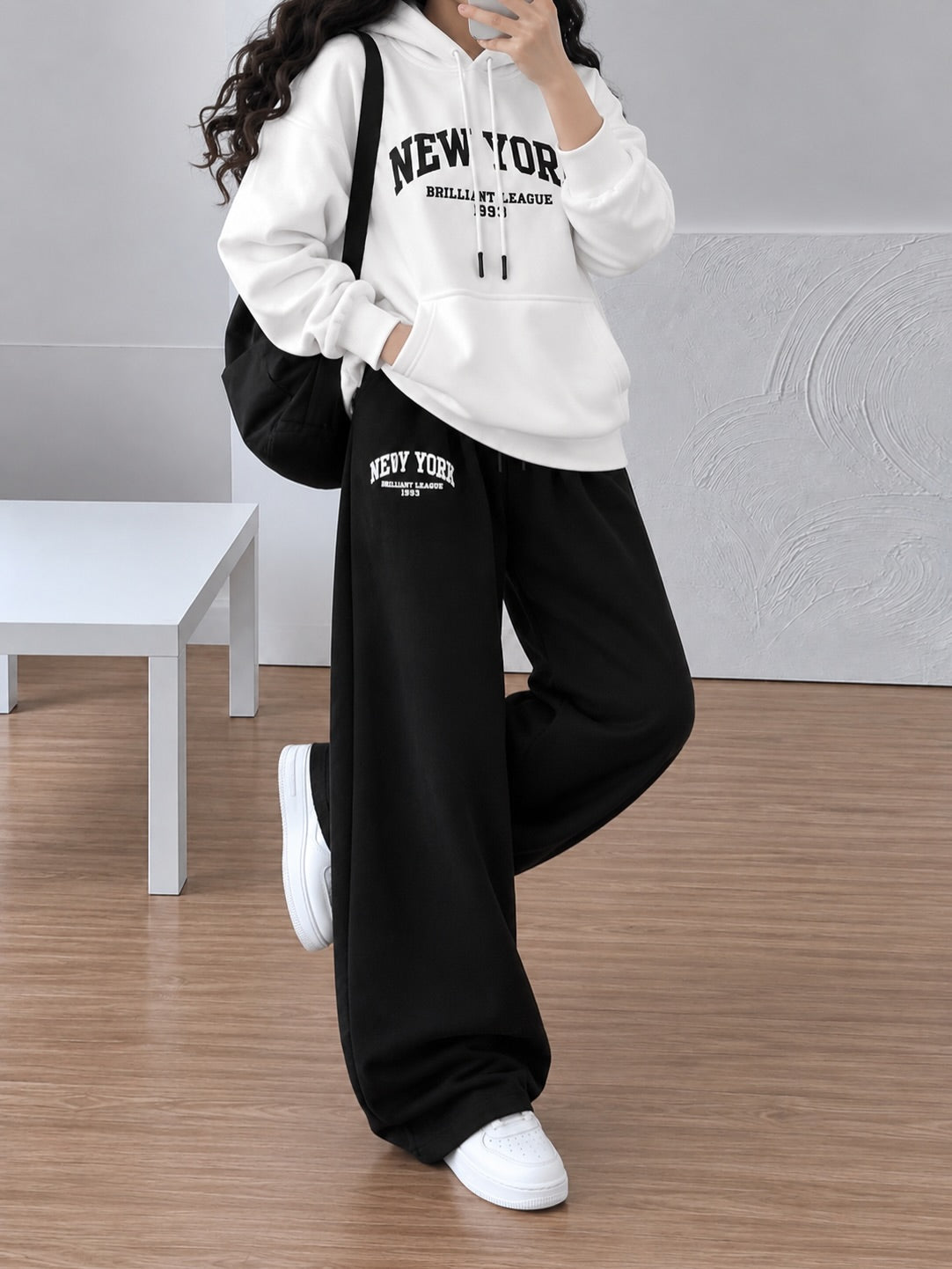 Newyork Hoodie & Wide-Leg Pants Co-Ord Set | Black