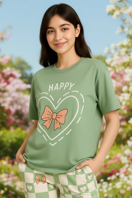 Olive Green Printed Night Suit