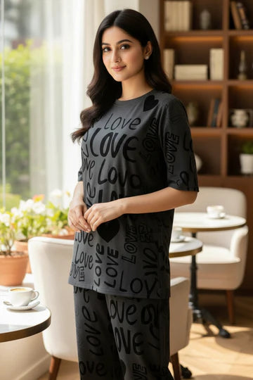 Charcoal Drop Shoulder Love PJs Set