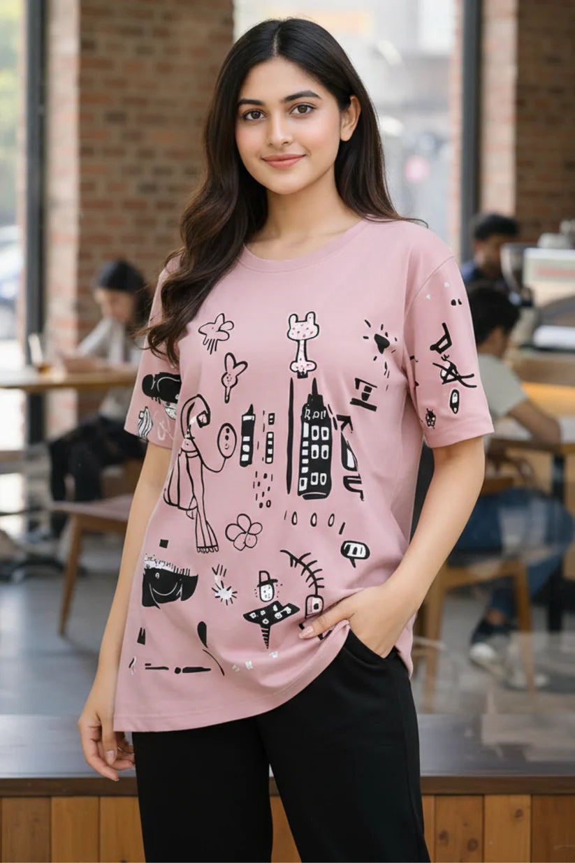 Pink Planet Music With Black PJs SET