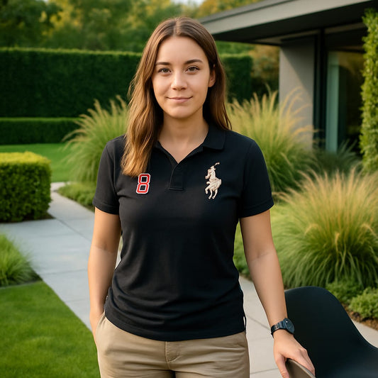 Women's Premium Cotton Polo Shirt | High-Density Embroidered Logo | Durable & Comfortable Fit | Stylish Black Polo for Women – Ideal for Casual & Business Wear