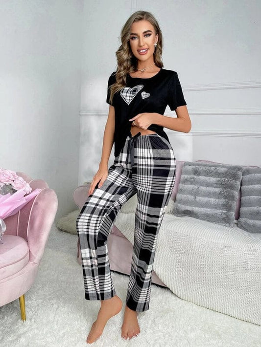 White Heart Printed Night Suit