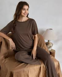 Brown Plain Style Night Suit