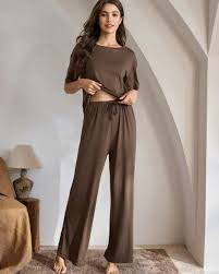 Brown Plain Style Night Suit