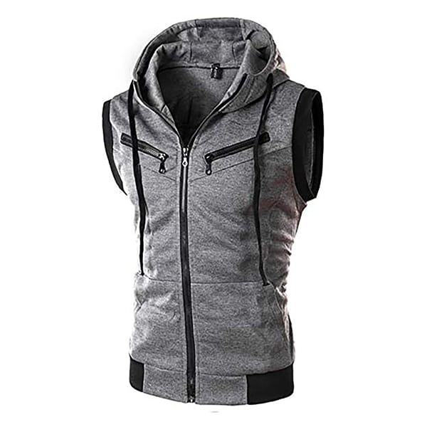 Men's Jaqueta Front Zipper Sleeveless Hoodies