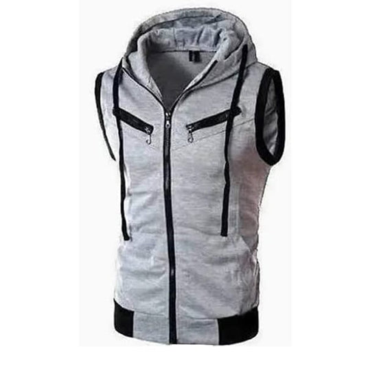 Men's Jaqueta Front Zipper Sleeveless Hoodies