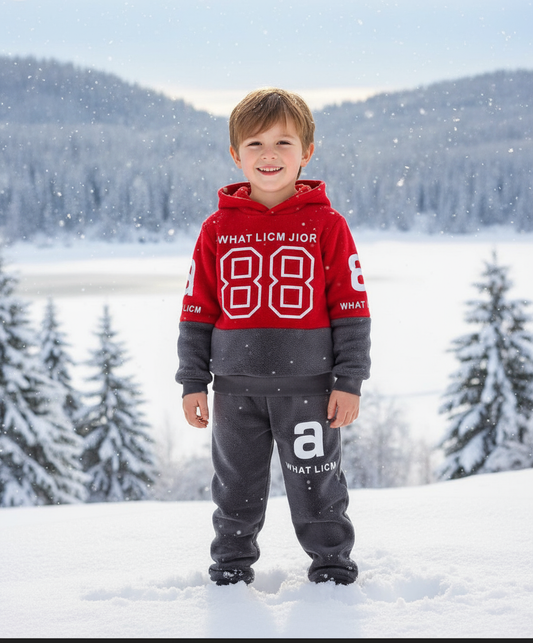 Fashion Hoodie Style Printed Kids Winter Suit Red 88