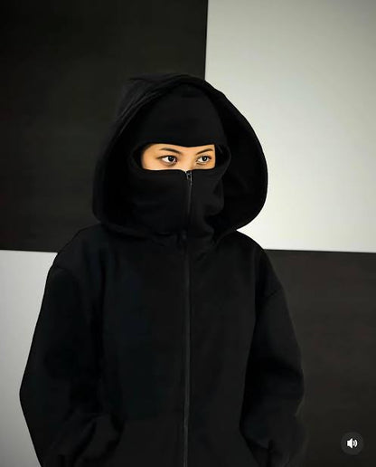WOMEN'S Full Zipper Ninja Hoodie – Streetwear Masked Pullover